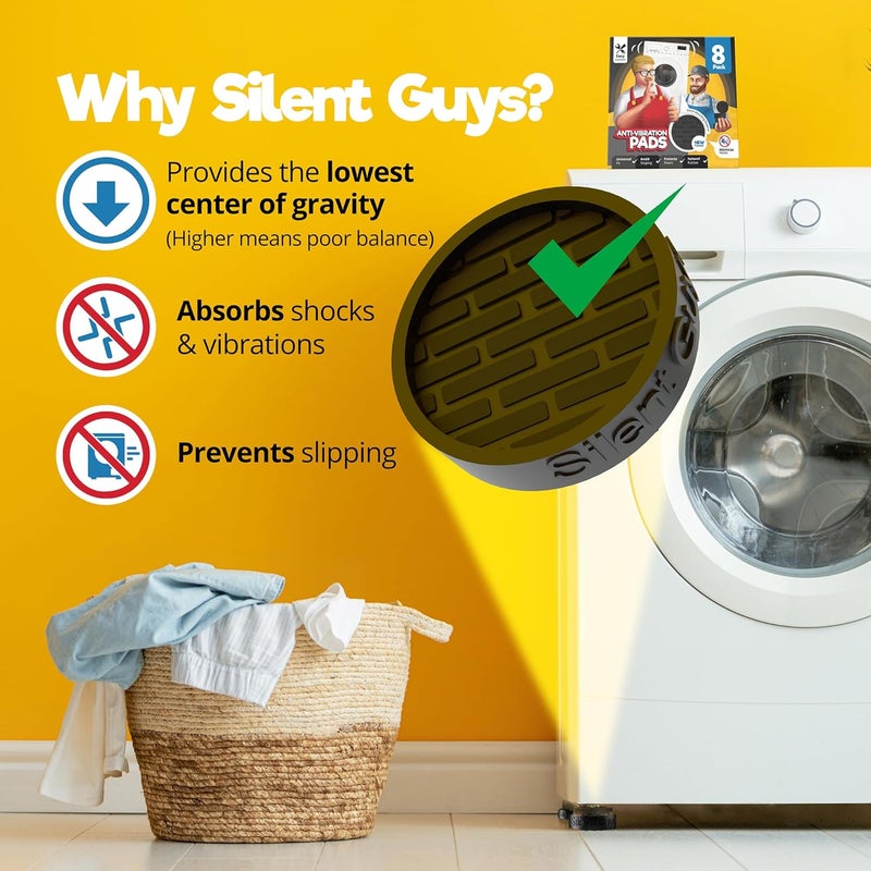 MagiLint Silent Guys Anti Vibration Pads for Washing Machine - 8 Pack Washing Machine Anti Vibration Pads Vibration Isolation Pads Washing Machine Shock Absorber Washing Machine Leveling Feet - Image 3